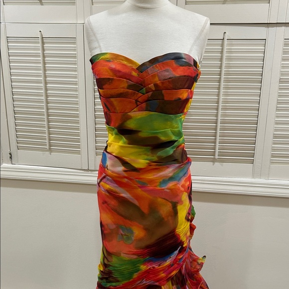 New Dalia MacPhee Multicolor Strapless Evening Gown with removable straps - Picture 5 of 11